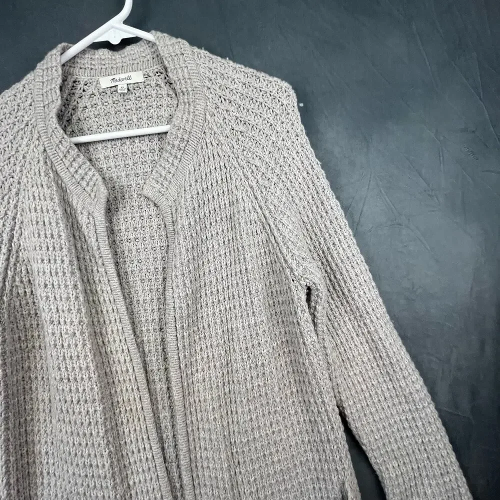 Madewell Knit Cardigan Sweater Wool-Blend Long Oversized Beige Pockets Womans XS